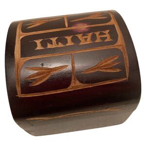Vintage Hand-Carved Wooden Trinket Box w/ Lid 3" Haiti Brown Keepsake Souvenir